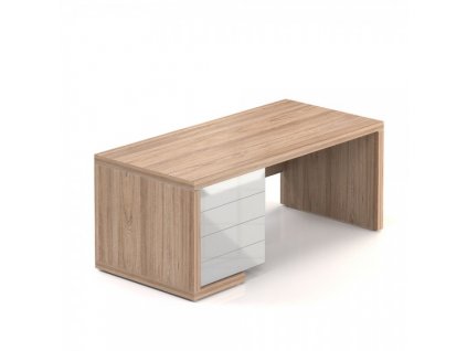 Stůl Lineart 180 x 85 cm + levý kontejner a krycí panel / Jilm světlý a bílá