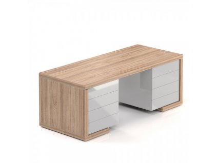 Stůl Lineart 200 x 85 cm + 2x kontejner a krycí panel / Jilm světlý a bílá