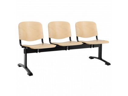 Dřevěná lavice ISO, 3-sedák - černé nohy / Buk