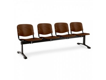 Dřevěná lavice ISO, 4-sedák - černé nohy / Ořech