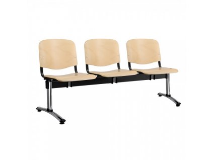 Dřevěná lavice ISO, 3-sedák - chromované nohy / Buk