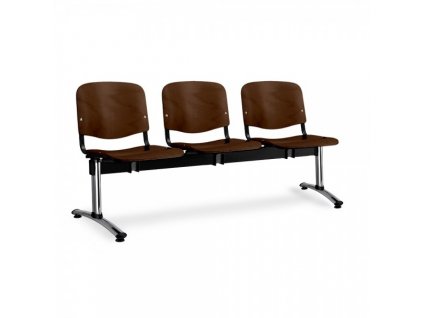 Dřevěná lavice ISO, 3-sedák - chromované nohy / Ořech