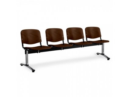 Dřevěná lavice ISO, 4-sedák - chromované nohy / Ořech