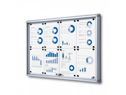 Interiérová vitrína s posuvnými dveřmi 8 x A4 - plechová záda