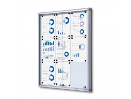 Interiérová vitrína s posuvnými dveřmi 9 x A4 - plechová záda