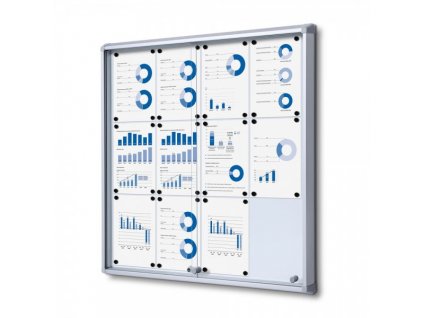 Interiérová vitrína s posuvnými dveřmi 12 x A4 - plechová záda