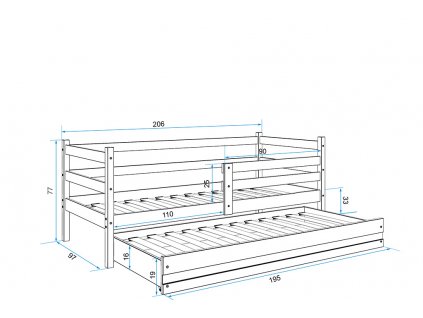 Postel s přistýlkou Norbert II 90x200 borovice/bílá