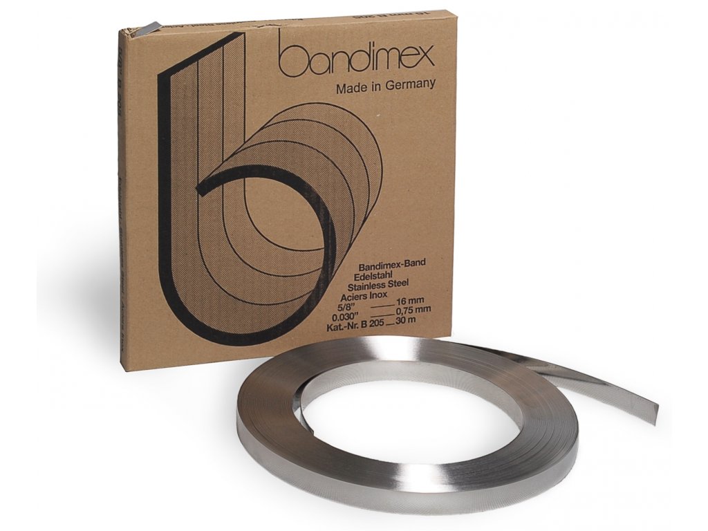 Nerezová páska BANDIMEX - Lehká,  9.5-19x0.4 mm (Vázací páska BANDIMEX B 136 - 19,0x0,4mm (šířka x tloušťka), návin 30m)