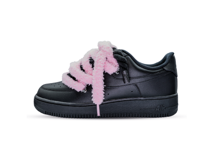 Nike Air Force 1 Black - Fluffy Laces Pink