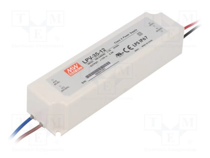 Napájací zdroj pre LED 12VDC, 35W, IP67, LPV-35-12-IP67-MW, PLU LP18