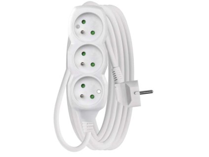 Predlžovací kábel 5 m / 3 zásuvky / biely / PVC / 1,5 mm2