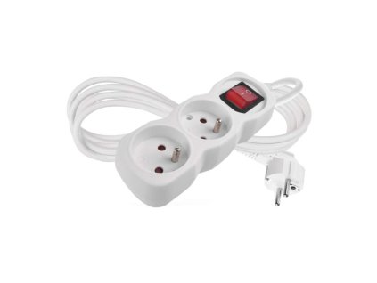 Predlžovací kábel 2 m / 2 zásuvky / s vypínačom / biely / PVC / 1 mm2