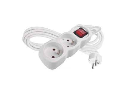 Predlžovací kábel 3 m / 2 zásuvky / s vypínačom / biely / PVC / 1 mm2
