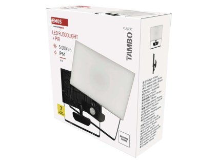 LED reflektor TAMBO so senzorom pohybu, 50 W, 5000 lm, čierny