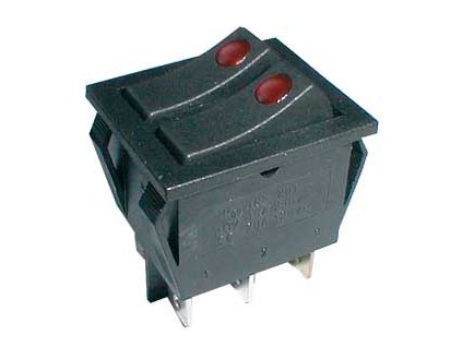 Prepínač kolískový 2x(2pol./3pin) ON-OFF 250V/15A pros. bod R
