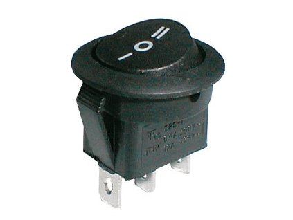 Prepínač kolískový okrúhly 3pol./3pin ON-OFF-ON 250V/6A čierny