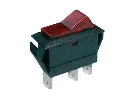 Prepínač kolískový 2pol./3pin ON-OFF 20A/12VDC pros. červený