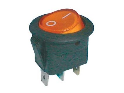 Prepínač kolískový okrúhly pros. 2pol./3pin ON-OFF 16A/12VDC žltý