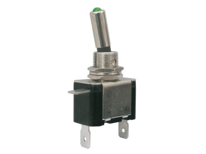 Prepínač páčkový 2pol./2pin ON-OFF 12VDC/25A LED zelená
