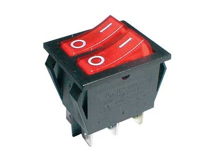 Prepínač kolískový 2x(2pol./3pin) ON-OFF 250V/15A pros. červený