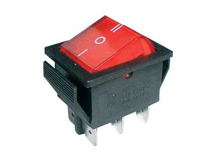 Prepínač kolískový 3pol./6pin ON-OFF-ON 250V/15A pros. červený
