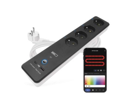 GoSmart predlžovací kábel 2 m / 4 zásuvky / s vyp. / s USB / biely-čierny / PVC / 1,5 mm2