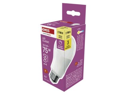 LED žiarovka Classic A60/ E27 / 10,5 W (75 W) / 1 060 lm / teplá b./krokovo stmievateľné