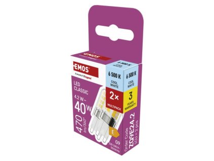 LED žiarovka Classic JC / G9 / 4,2 W (40 W) / 470 lm / Studená biela / 2 ks