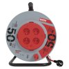 Predlžovací kábel na bubne 50 m / pevný stred / 4 zásuvky / červený / PVC / 230 V / 1,5mm2