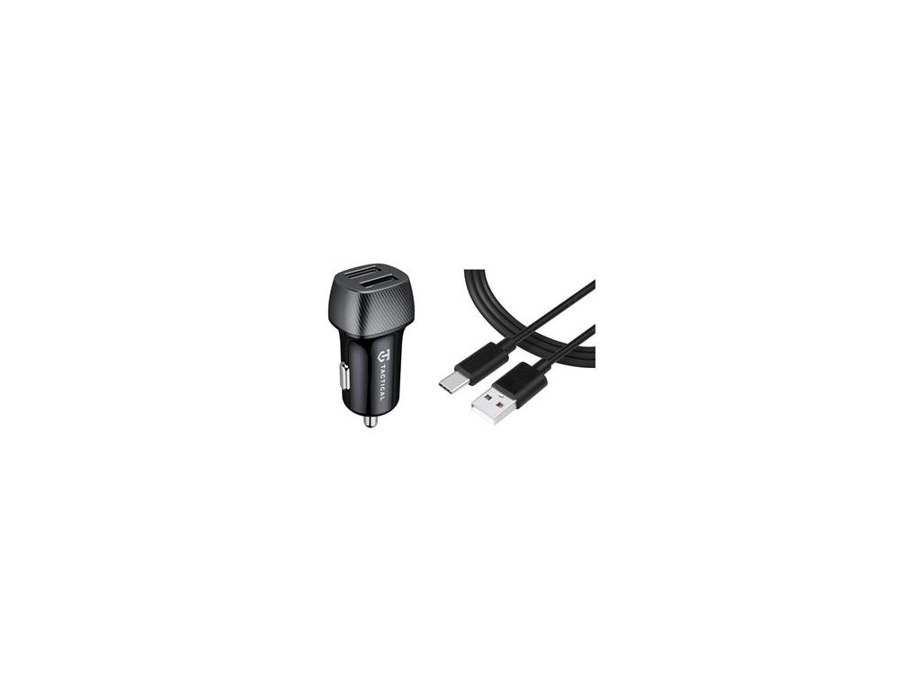 Tactical Field Plug Dual 12W + Tactical Smooth Thread Cable USB-A/USB-C 12mm 1m Black