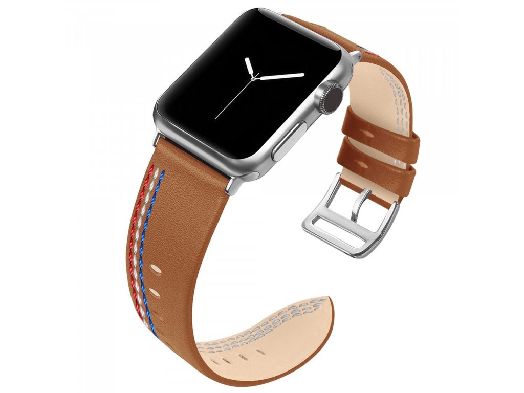 Apple Watch 42/44mm kožený pásek řemínek světle hnědá s prošíváním