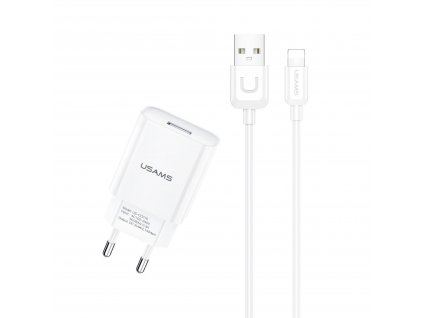 USAMS T21 Nabíječka adaptér + Lightning kabel 8 pin bílý 2.1A