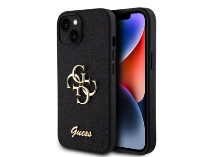 Guess PU Fixed Glitter 4G Metal Logo Zadní Kryt pro iPhone 13 Black