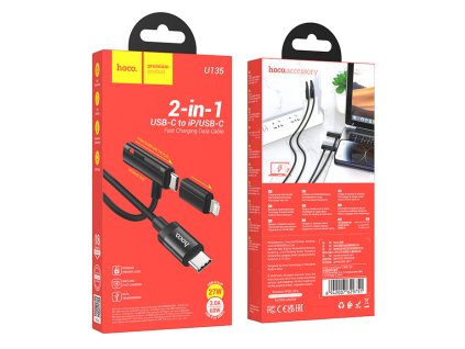 hoco u135 datovy kabel 2v1 cerny usb c usb c nebo lightning