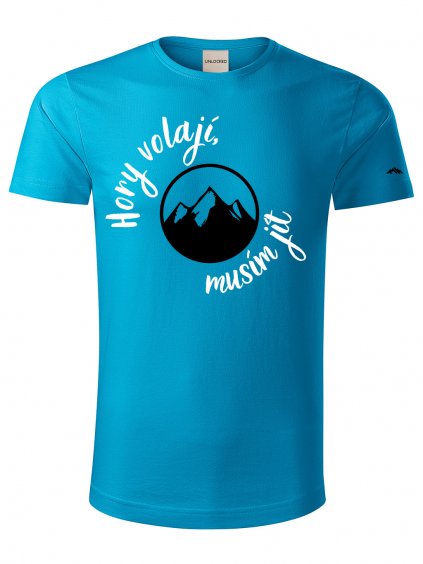 Pánské tričko UNLOCKED hory volají musím jít světle modré v2
