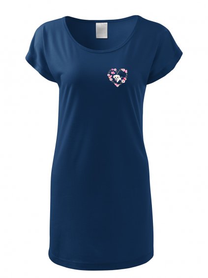 Dámské trikošaty s potiskem unlocked pejsek v srdíčku půlnoční modrá