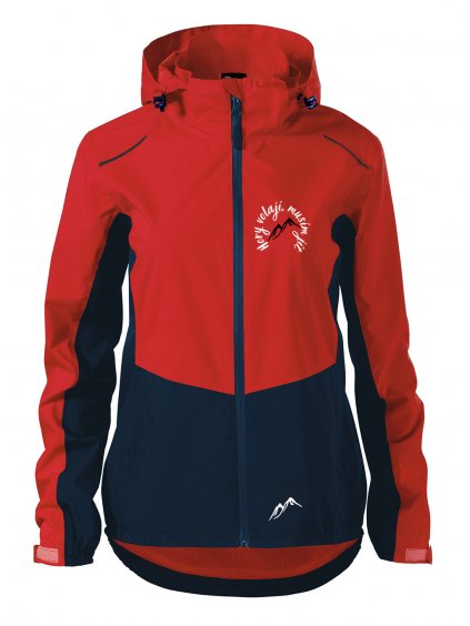 dámská větrovka s kapucí s potiskem hory volají červená