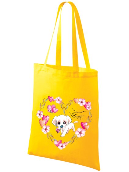 Bavlněná taška s DTF potiskem UNLOCKED Miluji pejsky žlutá