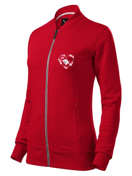 Dámská mikina bomber s potiskem unlocked pes v srdíčku červená 1