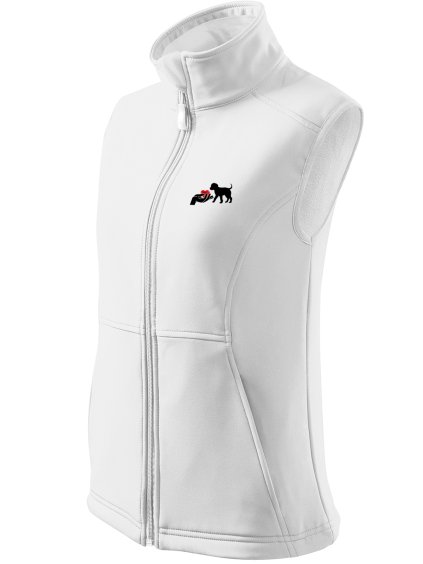 Dámská softshellová vesta s DTF potiskem UNLOCKED pes a srdce bílá