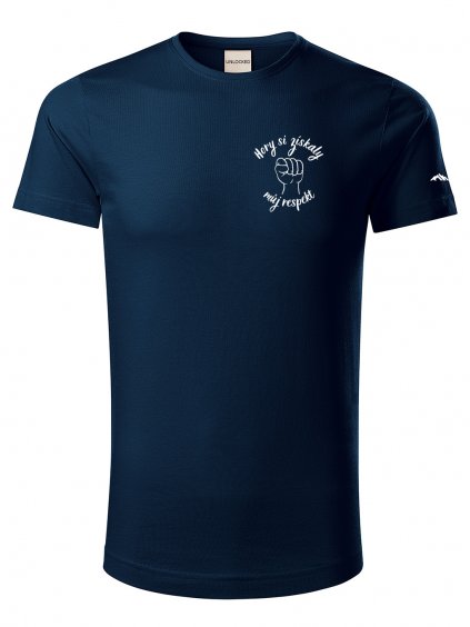 Pánské tričko s potiskem UNLOCKED hory a respekt námořnicky modré