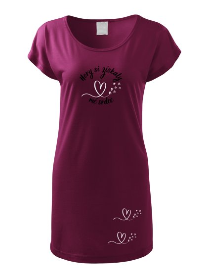 Dámské tričko šaty s potiskem unlocked hory a srdce fuchsiová