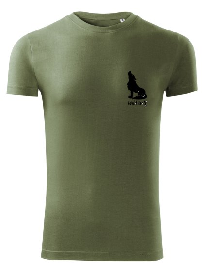Pánské tričko s decentním potiskem khaki vel. XL - Wild Wolf