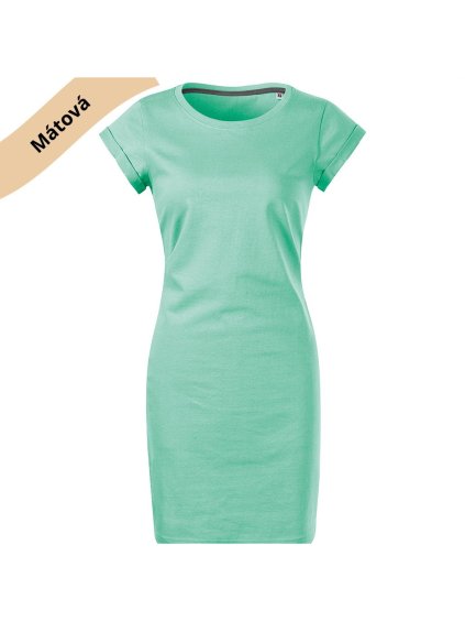 Dámské šaty mátové vel. S ušité v ČR s kapsami - BEZ POTISKU