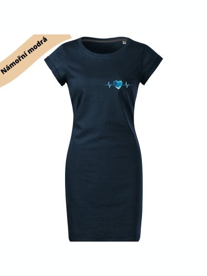 VÝPRODEJ/ Dámské šaty s DTF potiskem námořní modrá vel. XL ušité v ČR s kapsami - horský tep
