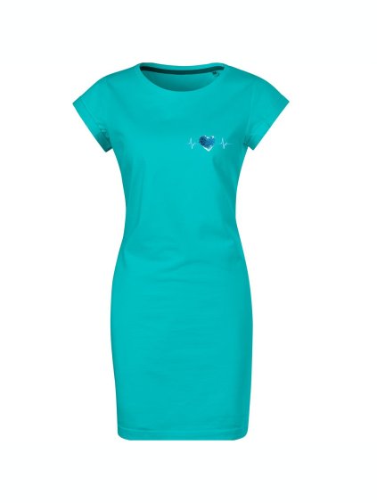 VÝPRODEJ/ Dámské šaty s DTF potiskem tyrkysová vel. XL ušité v ČR s kapsami - horský tep