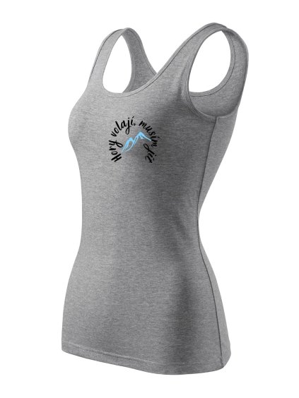 VÝPRODEJ/ Dámské tílko s potiskem šedý melír vel. S - hory volají, musím jít