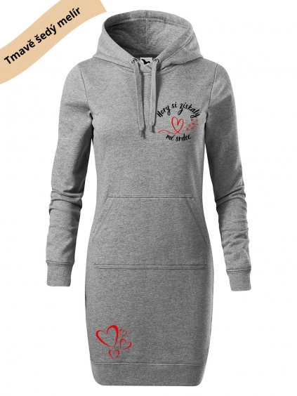 Dámské mikino šaty s potiskem unlocked hory si získaly mé srdce tmavě šedý melír