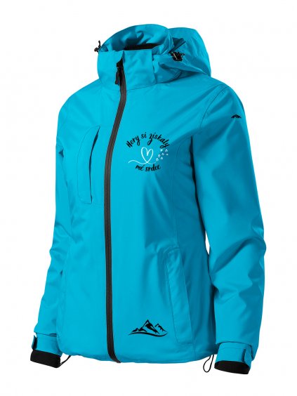 Dámská zimní bunda s potiskem unlocked hory a srdce světle modrá