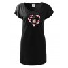 Dámské trikošaty s potiskem unlocked kočky v srdíčku velký černá